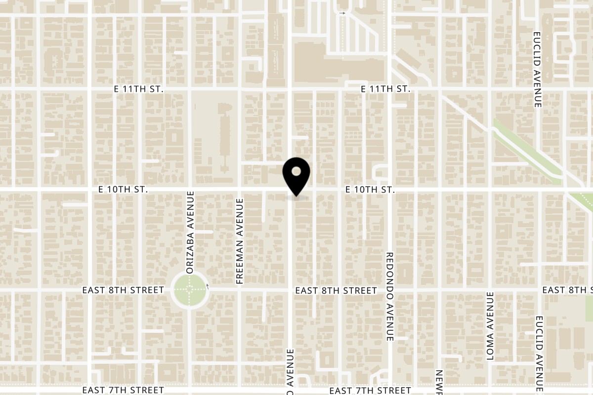 Map showing the location of The Corner 10th's BBQ on 3200 E 10th St in Long Beach